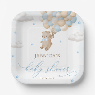 Teddy Bear with Blue Balloons Baby Shower Paper Plate
