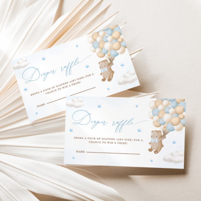 Teddy Bear with Blue Balloons Diaper Raffle Enclosure Card (Creator Uploaded)