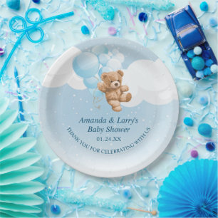 Teddy Bear with Blue Balloons Paper Plates