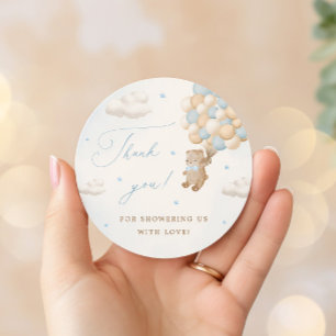 Teddy Bear with Blue Balloons Thank You Classic Round Sticker