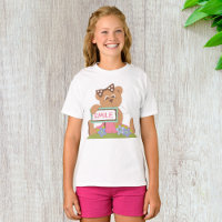 Teddy Bear with Bow Holding Smile Sign 