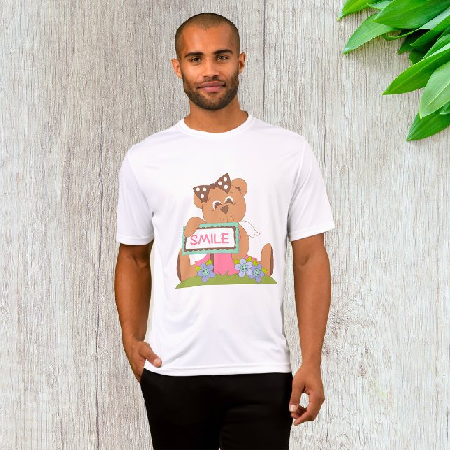 Teddy Bear with Bow Holding Smile Sign  T-Shirt (Creator Uploaded)