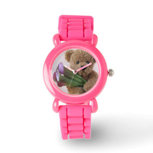 teddy bear with calla lilies girl's watch