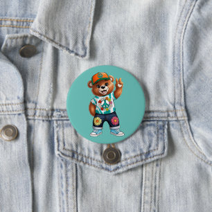 Teddy Bear with casual peaceful outfit 1 7.5 Cm Round Badge