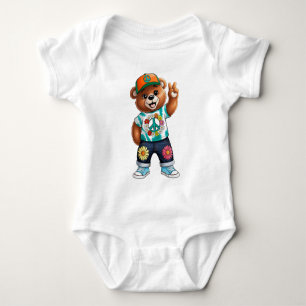Teddy Bear with casual peaceful outfit 1 Baby Bodysuit
