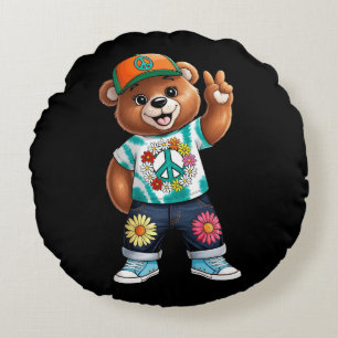 Teddy Bear with casual peaceful outfit 1 Round Cushion