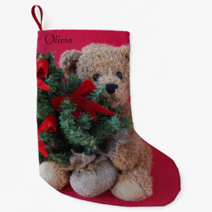 Teddy bear with Christmas tree Small Christmas Stocking