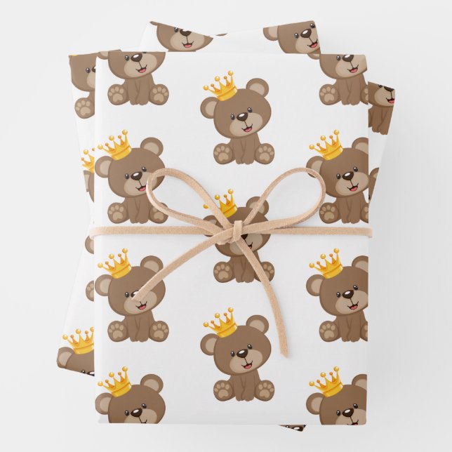 Teddy Bear With Crown Wrapping Paper Sheets (In situ)