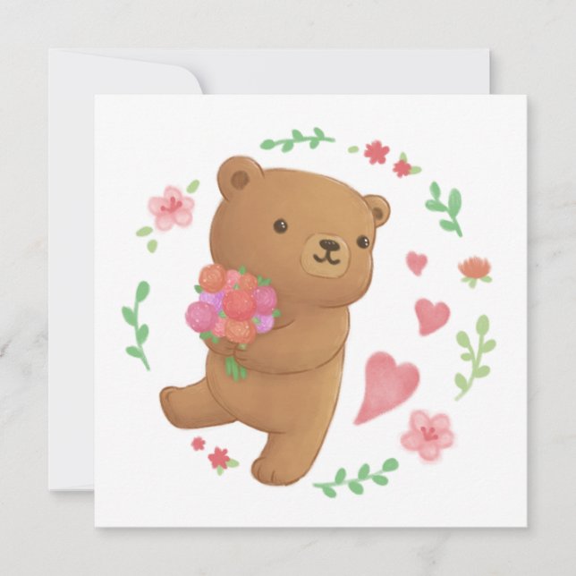 Teddy Bear with Flowers Invitation (Front)
