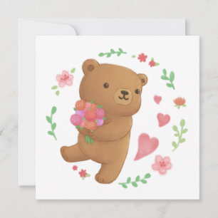 Teddy Bear with Flowers Invitation