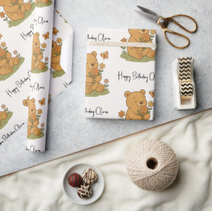 Teddy Bear with Flowers Personalised - Birthday  Wrapping Paper