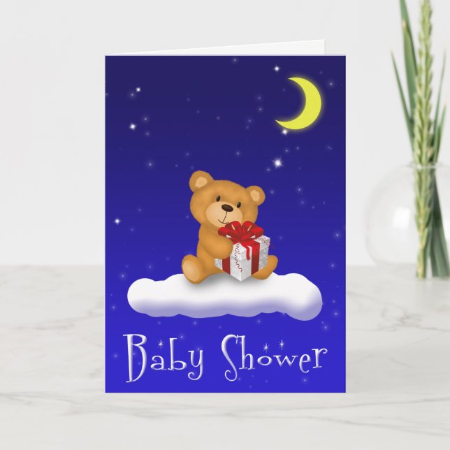 Teddy Bear with Gift - Baby Shower Greeting Card (Front)