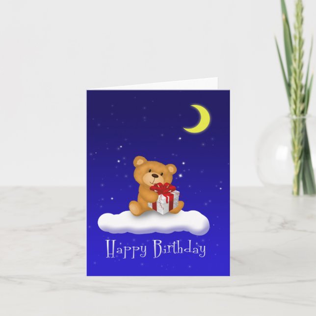 Teddy Bear with gift - Happy Birthday Card (Front)