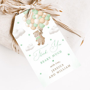 Teddy Bear with Green Balloons Baby Shower Gift Tags