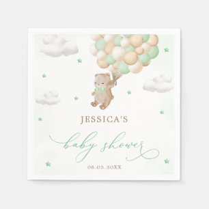 Teddy Bear with Green Balloons Baby Shower Napkin