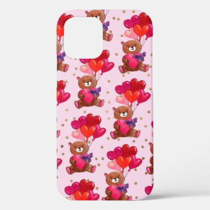 Teddy Bear With Heart Balloons Pattern iPhone 12 Case