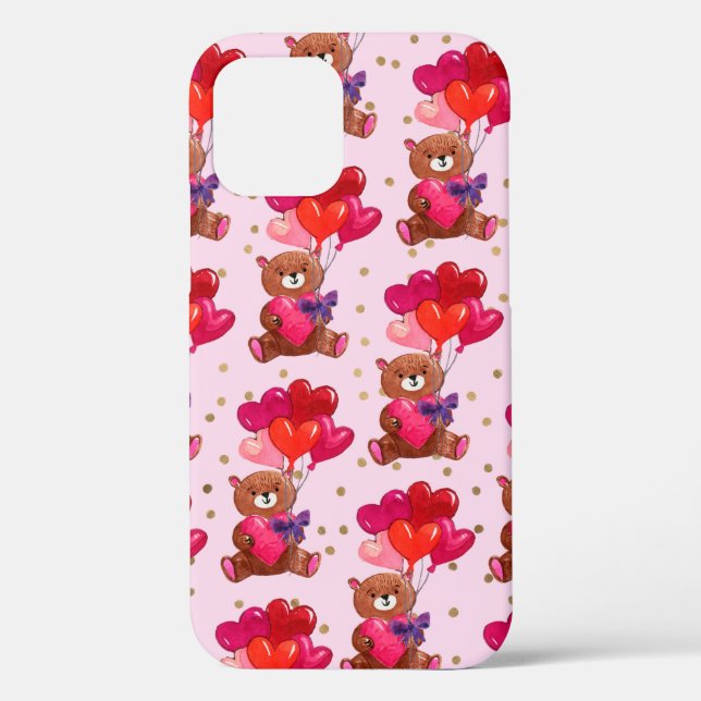 Teddy Bear With Heart Balloons Pattern Case-Mate iPhone Case (Back)