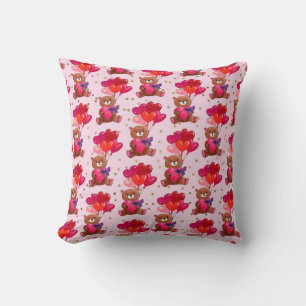 Teddy Bear With Heart Balloons Pattern Cushion