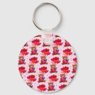 Teddy Bear With Heart Balloons Pattern Key Ring