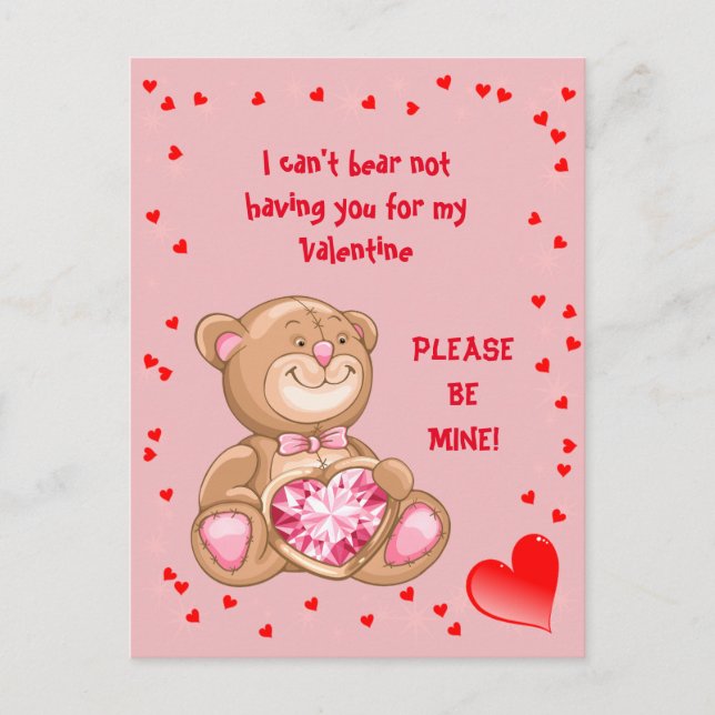 Teddy Bear with Heart in Hand Valentine Postcard (Front)