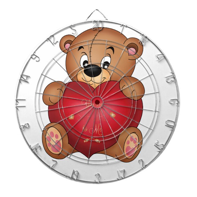 Teddy Bear with Heart Saying Hello Lovely Dartboard (Front)