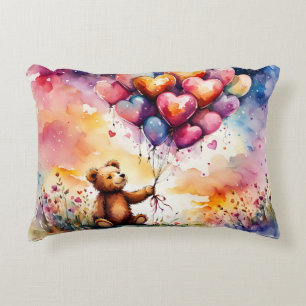 Teddy bear with Heart shaped balloons Decorative Cushion