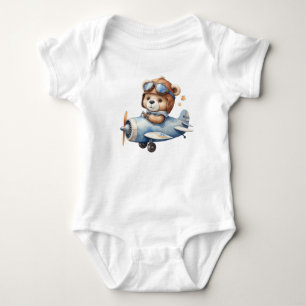 Teddy bear with helicopter  baby bodysuit