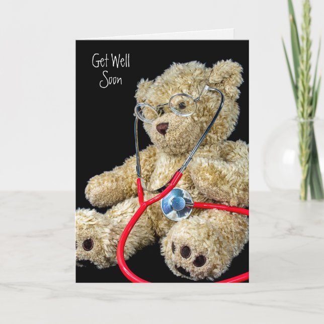 teddy bear with medical stethoscope card (Front)