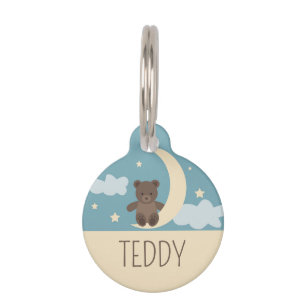 Teddy Bear with Moon Pet Tag