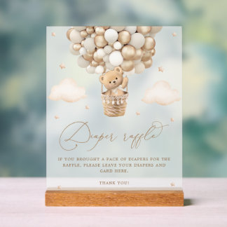 Teddy Bear with Neutral Balloon Diaper Raffle Acrylic Sign