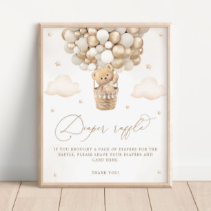 Teddy Bear with Neutral Balloon Diaper Raffle Poster