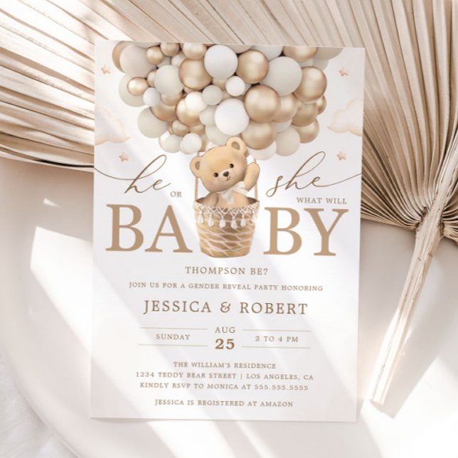 Teddy Bear with Neutral Balloons Gender Reveal Invitation (Creator Uploaded)