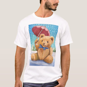 Teddy Bear with Parasol Christmas - Black T-Shirt