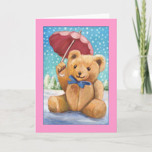 Teddy Bear with Parasol Christmas - Customised Holiday Card