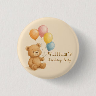 Teddy Bear with Pastel Balloons Round Button 