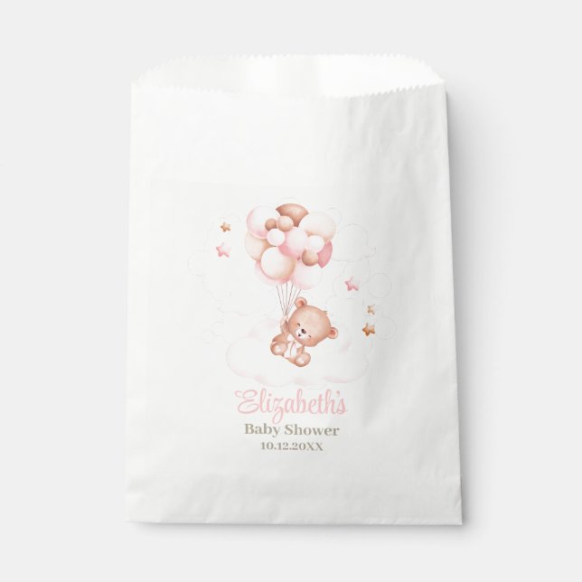 Teddy Bear with Pink Balloons Baby Shower  Favour Bags (Front)