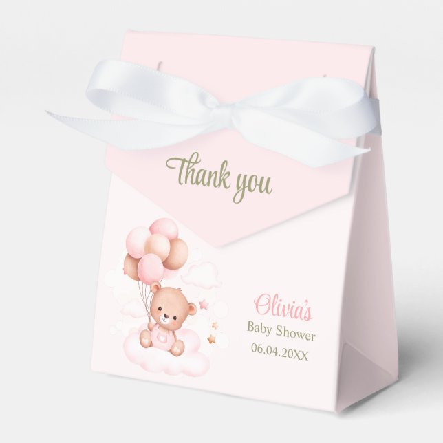 Teddy Bear with Pink Balloons Baby Shower Favour Box (Front Side)