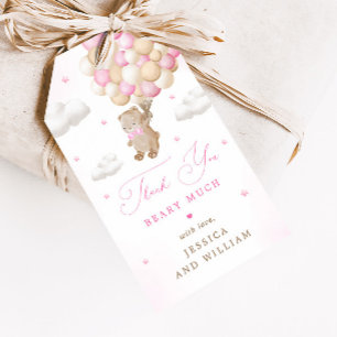 Teddy Bear with Pink Balloons Baby Shower Gift Tags
