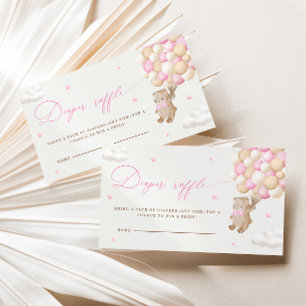Teddy Bear with Pink Balloons Diaper Raffle Enclosure Card