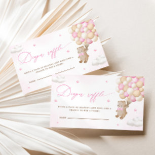Teddy Bear with Pink Balloons Diaper Raffle Enclosure Card