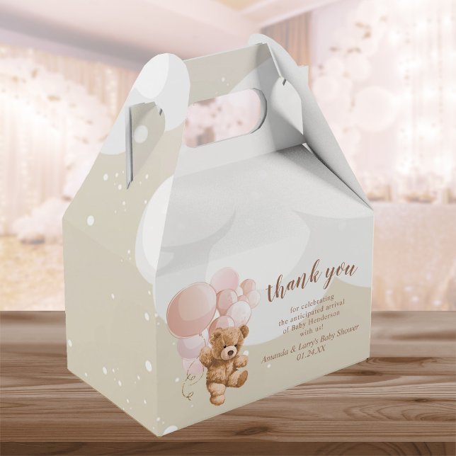 Teddy Bear with Pink Balloons Favour Box (Creator Uploaded)