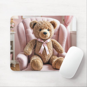 Teddy Bear With Pink Bow Mouse Pad
