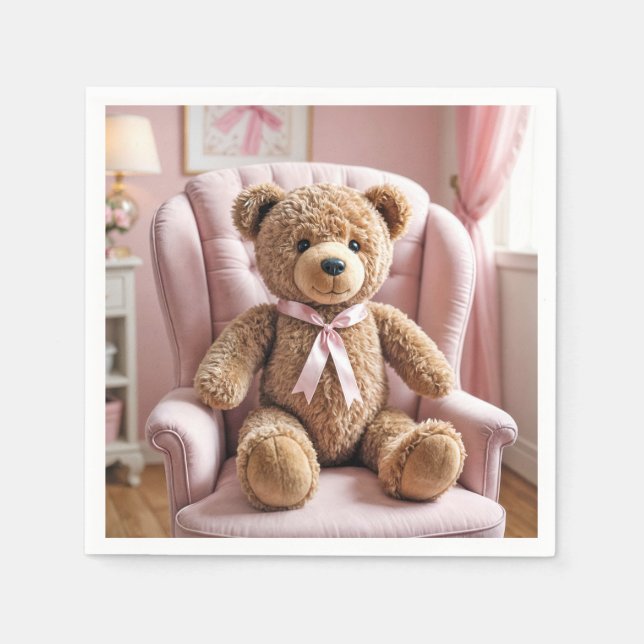 Teddy Bear With Pink Bow Napkin (Front)