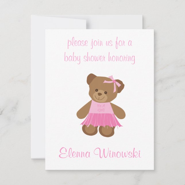 Teddy Bear With Pink Tutu Baby Shower Invitation (Front)