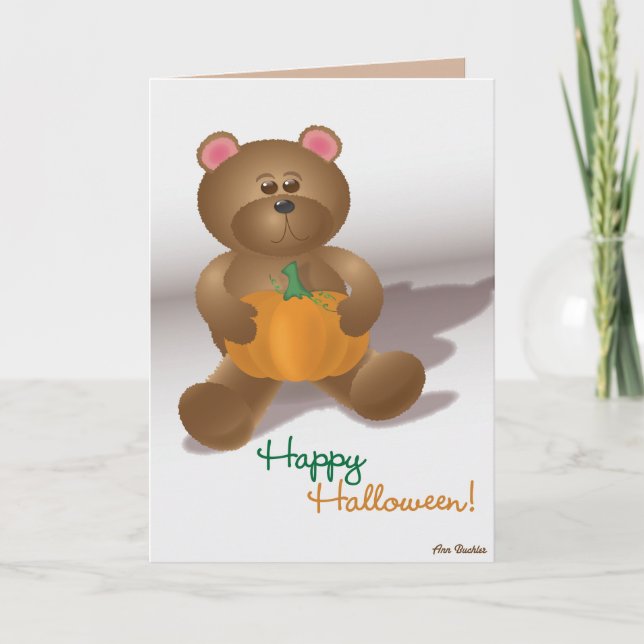 Teddy Bear with Pumpkin Card (Front)