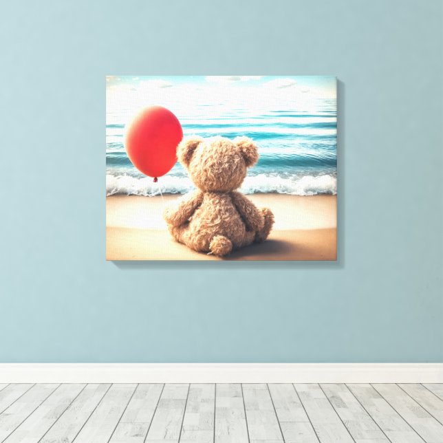 Teddy Bear With Red Balloon Canvas Print (Insitu(Wood Floor))