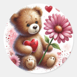 Teddy Bear With Red Valentine Heart  Classic Round Sticker