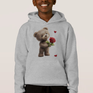 Teddy Bear with Rose Kids Hoodie Valentin Gift boy