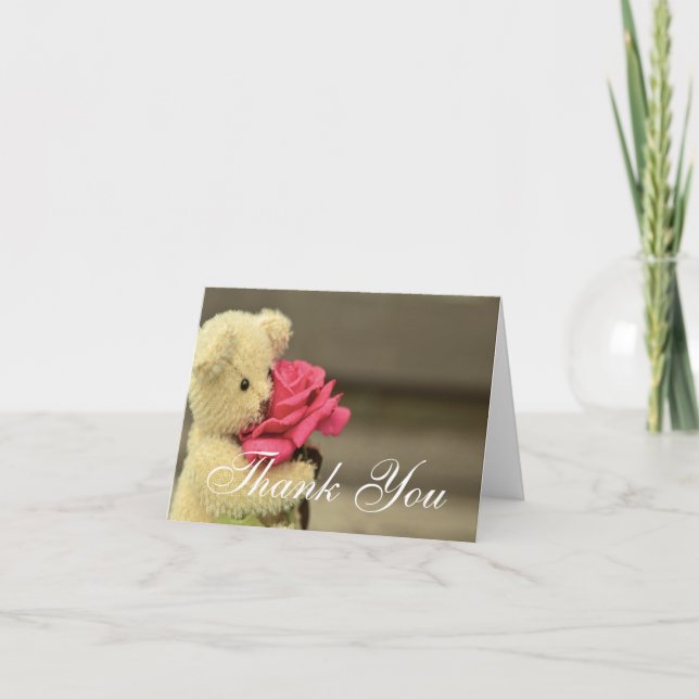 Teddy Bear With Rose Thank You Card (Front)
