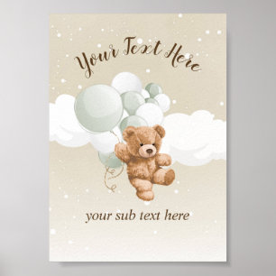 Teddy Bear with Sage Balloons Table Sign